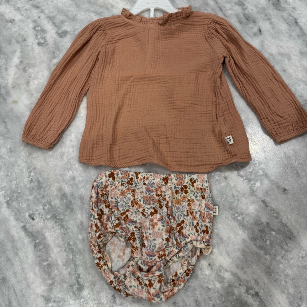 Blush Muslin Blouse with Floral Bottom by Little Cosmos